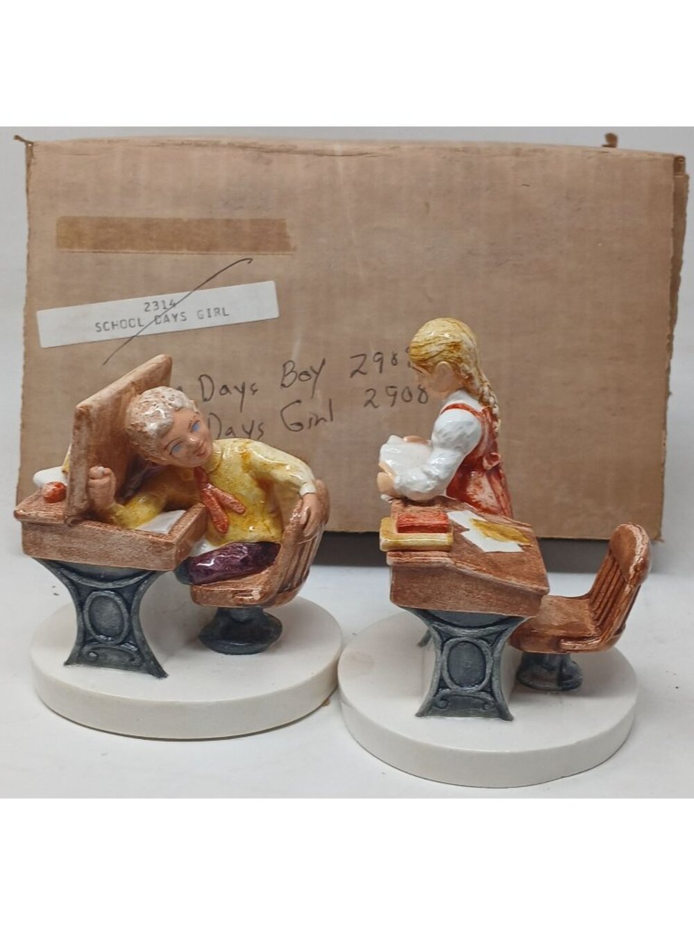 VTG School Days Set Boy Girl At Desks HandPainted Sebastian 2908/10000 LTD #D-19